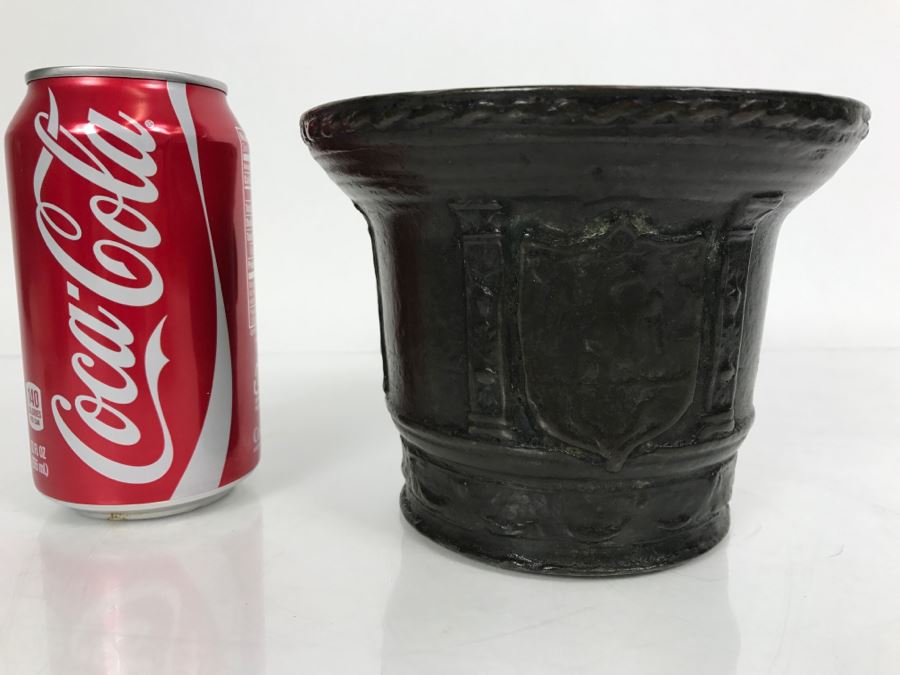 Antique Spanish Bronze Mortar With Twisted Handle And Crest With Eagle Weighs 2,890g [Photo 35]
