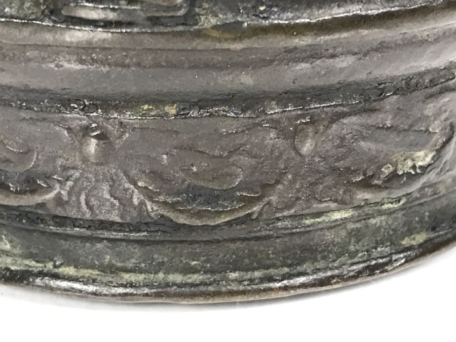 Antique Spanish Bronze Mortar With Twisted Handle And Crest With Eagle Weighs 2,890g [Photo 22]