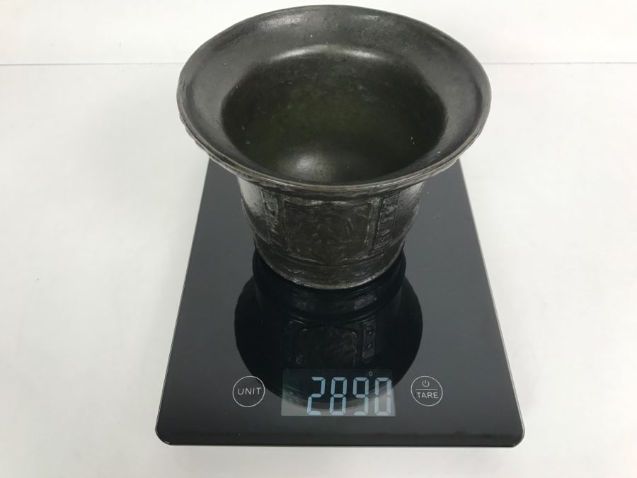 Antique Spanish Bronze Mortar With Twisted Handle And Crest With Eagle Weighs 2,890g [Photo 34]
