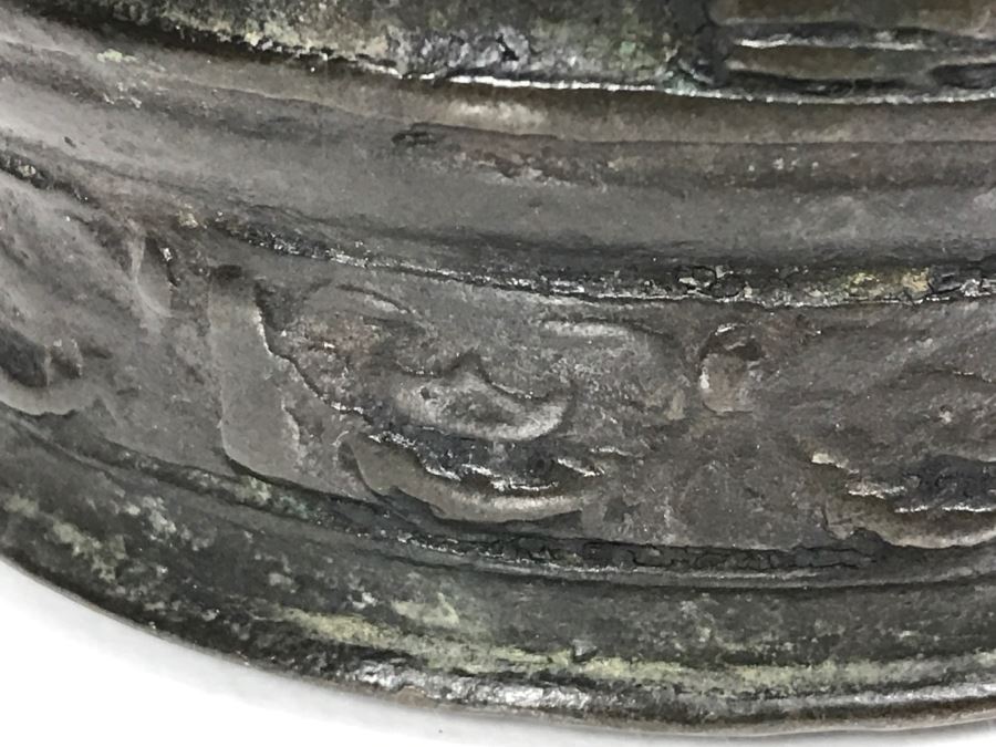 Antique Spanish Bronze Mortar With Twisted Handle And Crest With Eagle Weighs 2,890g [Photo 21]