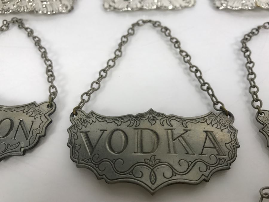 Engraved Liquor Decanter Tags Labels (8) Liquor Decanter Liquour Tags (5) Stieff Pewter Bourbon Vodka Brandy Sherry Gin [Photo 6]