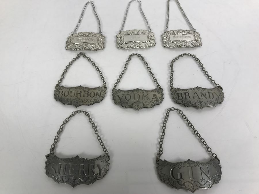 Engraved Liquor Decanter Tags Labels (8) Liquor Decanter Liquour Tags (5) Stieff Pewter Bourbon Vodka Brandy Sherry Gin [Photo 2]