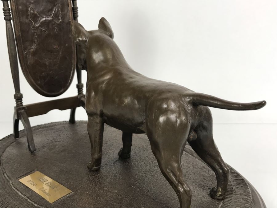 Limited Edition Bronze Of Bull Terrior Dog Staring At Refection In Mirror Titled 'Mirror, Mirror II' By Tony Acevedo 5 Of 350 [Photo 8]