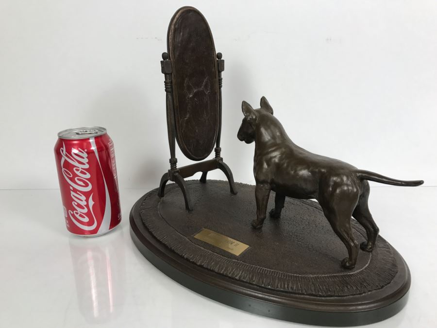 Limited Edition Bronze Of Bull Terrior Dog Staring At Refection In Mirror Titled 'Mirror, Mirror II' By Tony Acevedo 5 Of 350