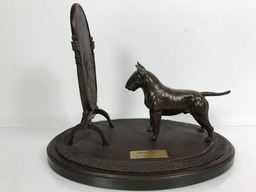 Limited Edition Bronze Of Bull Terrior Dog Staring At Refection In Mirror Titled 'Mirror, Mirror II' By Tony Acevedo 5 Of 350 [Photo 3]