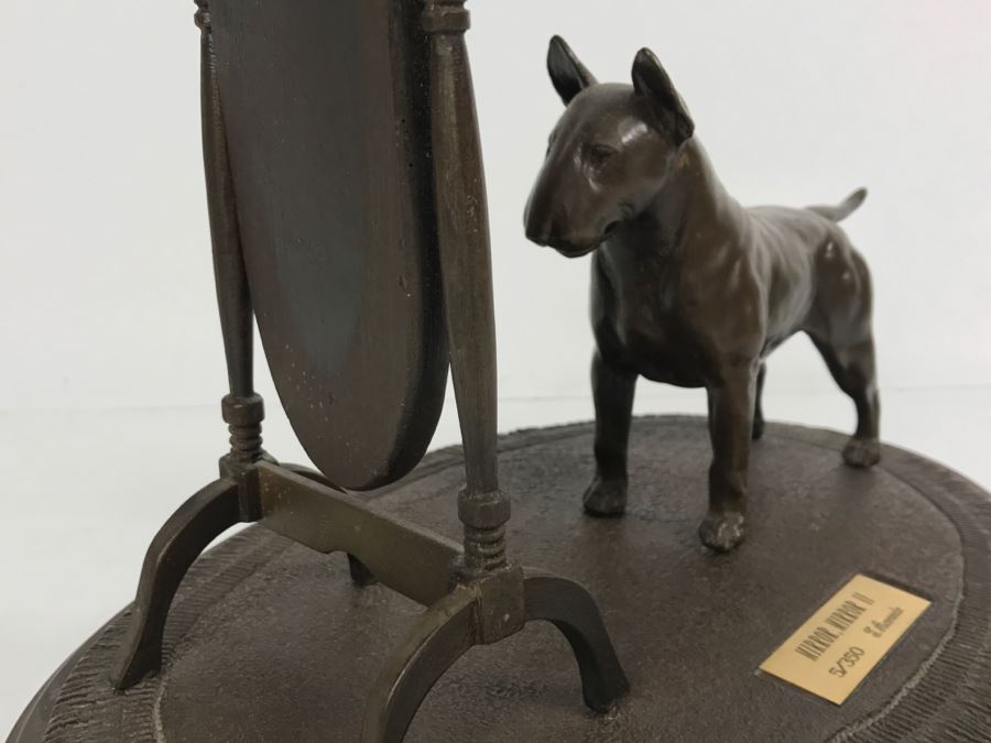 Limited Edition Bronze Of Bull Terrior Dog Staring At Refection In Mirror Titled 'Mirror, Mirror II' By Tony Acevedo 5 Of 350 [Photo 23]