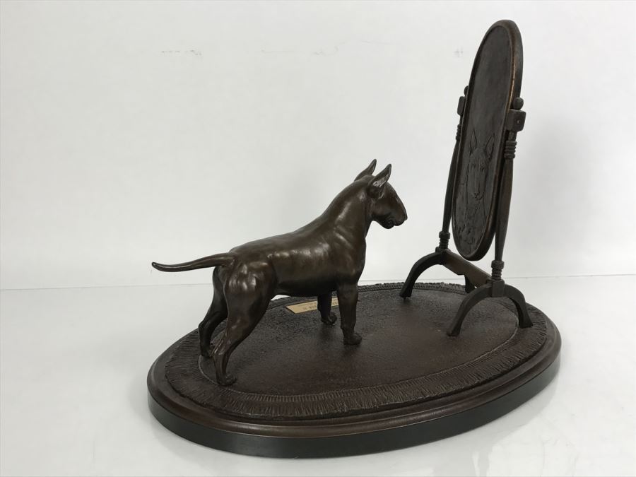Limited Edition Bronze Of Bull Terrior Dog Staring At Refection In Mirror Titled 'Mirror, Mirror II' By Tony Acevedo 5 Of 350 [Photo 16]