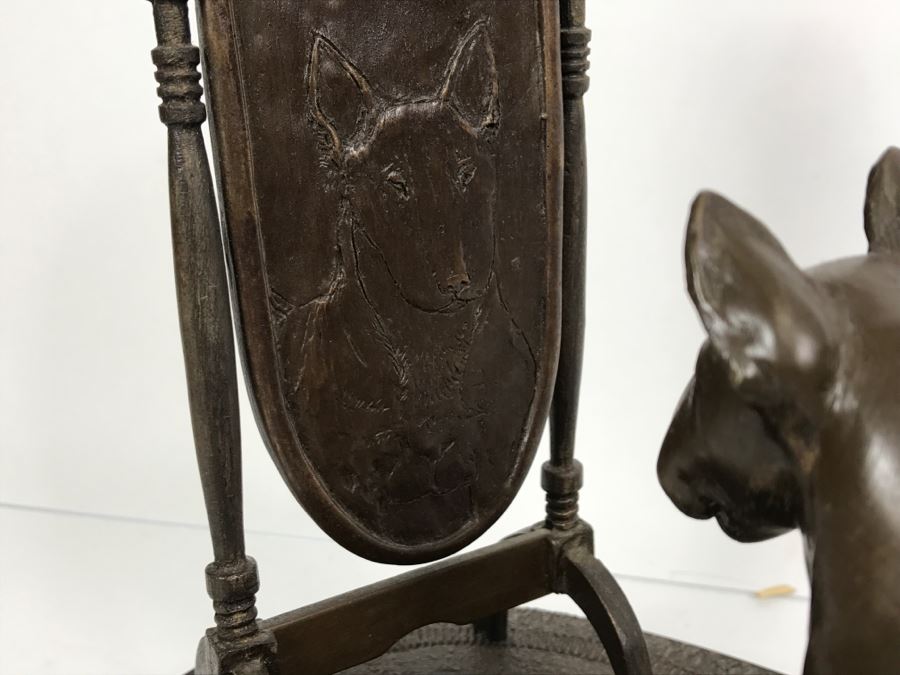 Limited Edition Bronze Of Bull Terrior Dog Staring At Refection In Mirror Titled 'Mirror, Mirror II' By Tony Acevedo 5 Of 350 [Photo 9]