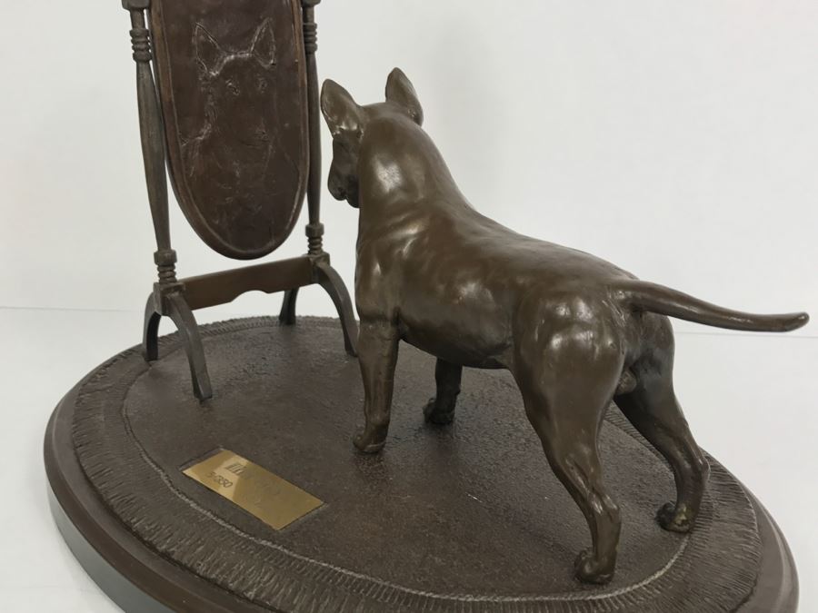 Limited Edition Bronze Of Bull Terrior Dog Staring At Refection In Mirror Titled 'Mirror, Mirror II' By Tony Acevedo 5 Of 350 [Photo 7]