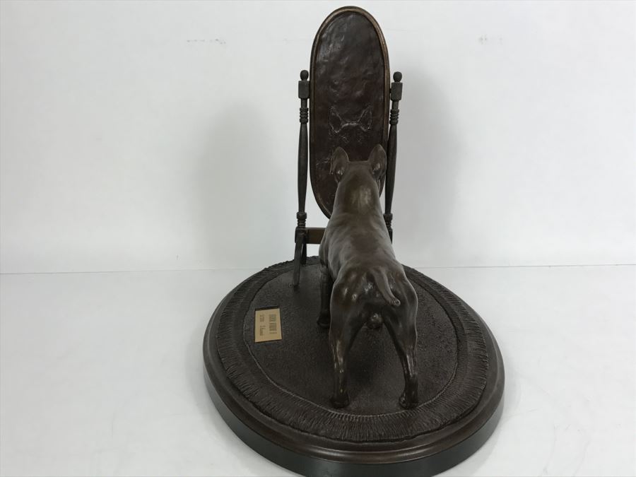 Limited Edition Bronze Of Bull Terrior Dog Staring At Refection In Mirror Titled 'Mirror, Mirror II' By Tony Acevedo 5 Of 350 [Photo 11]