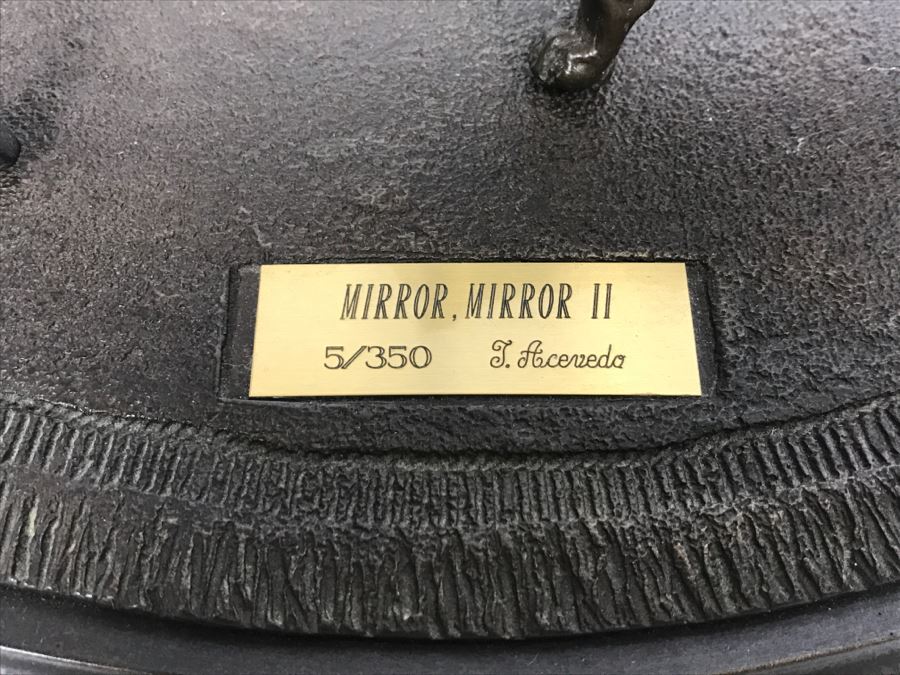 Limited Edition Bronze Of Bull Terrior Dog Staring At Refection In Mirror Titled 'Mirror, Mirror II' By Tony Acevedo 5 Of 350 [Photo 5]