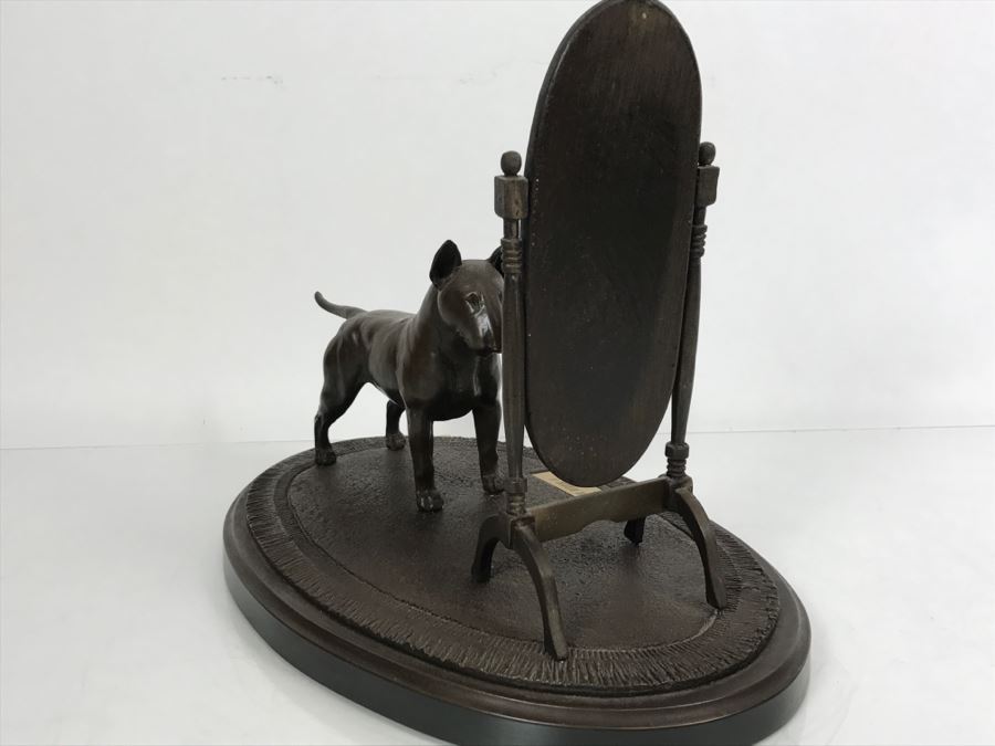 Limited Edition Bronze Of Bull Terrior Dog Staring At Refection In Mirror Titled 'Mirror, Mirror II' By Tony Acevedo 5 Of 350 [Photo 20]
