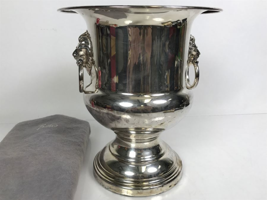 Vintage Silverplate Champagne Wine Bucket With Lion Head Handles [Photo 3]