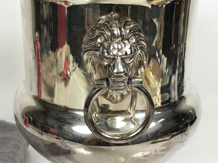 Vintage Silverplate Champagne Wine Bucket With Lion Head Handles [Photo 7]