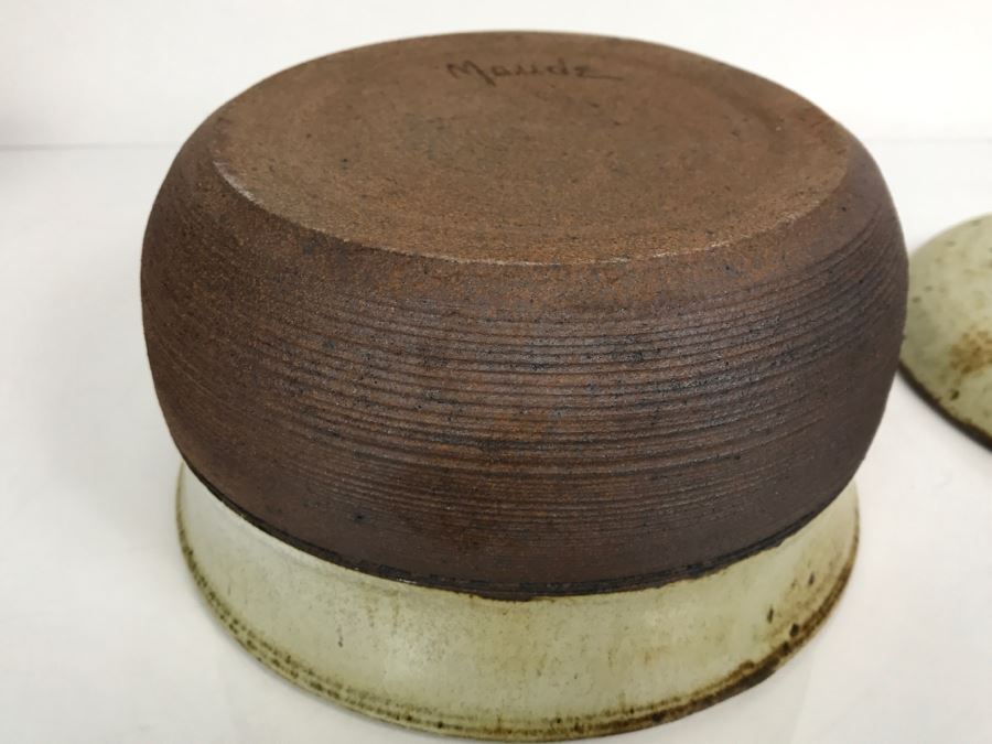 Handmade Stoneware Pot With Lid Signed Maude [Photo 8]