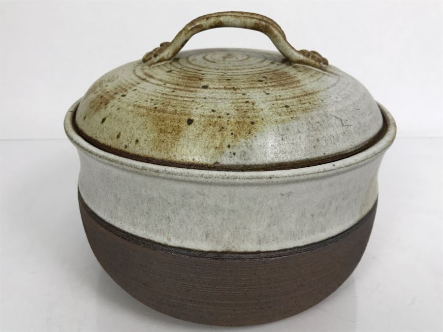 Handmade Stoneware Pot With Lid Signed Maude