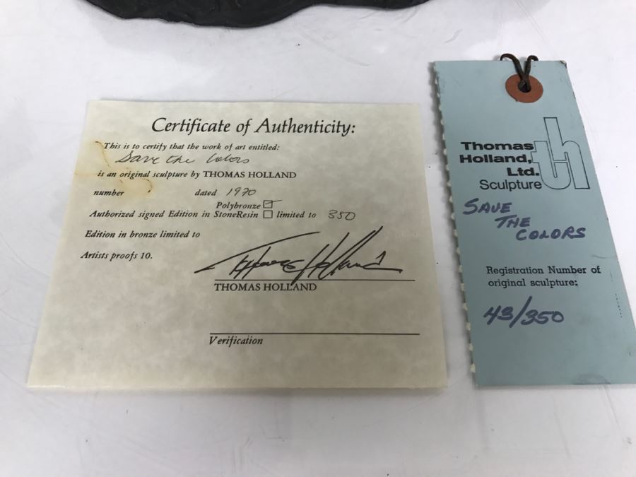 Vintage 1970 Polybronze Sculpture 'Save The Colors' By Thomas Holland With Certificate Of Authenticity 43 Of 350 [Photo 30]