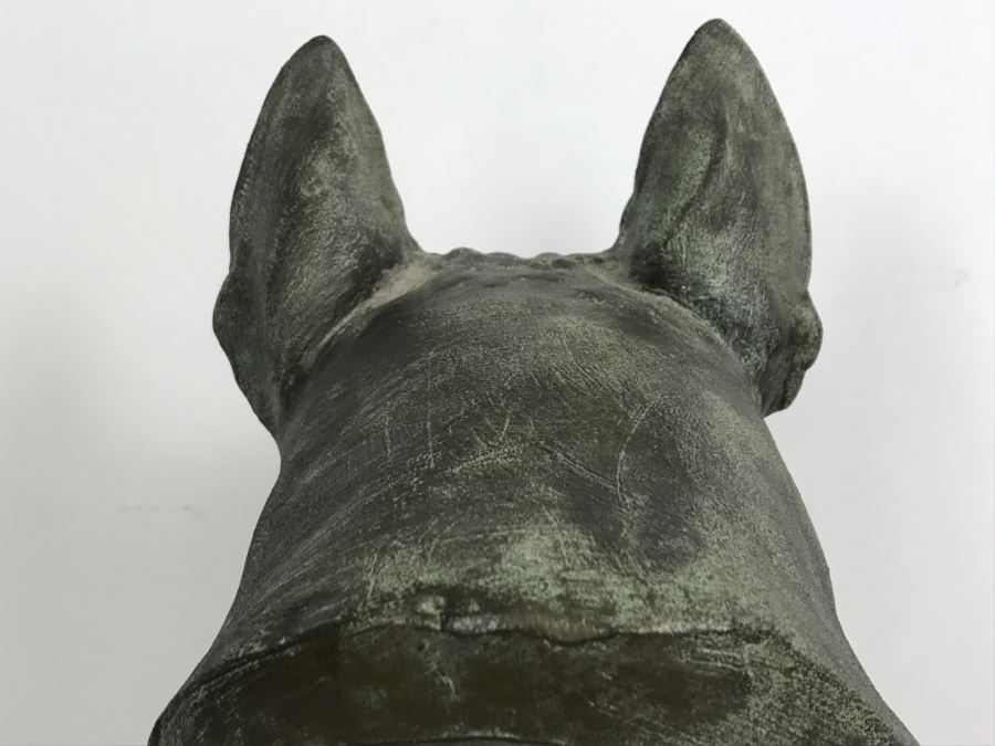 Vintage 1999 Jim Gion Life Size Bust Clay Sculpture Titled 'Betsy' Of Champion Bull Terrior Dog Signed On Clay Sculpture And On Wooden Stand [Photo 21]