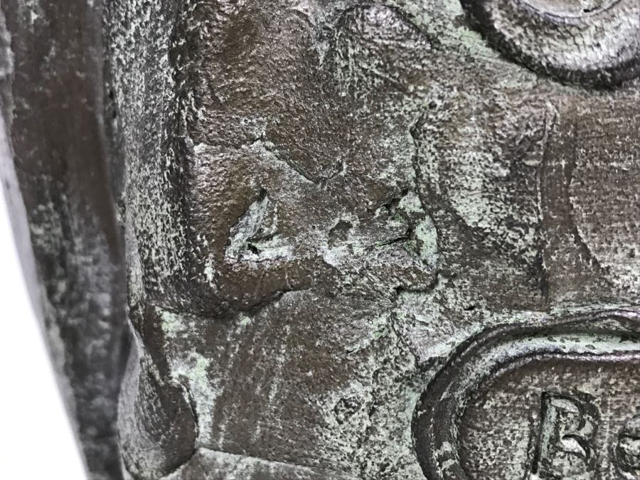 Vintage 1999 Jim Gion Life Size Bust Clay Sculpture Titled 'Betsy' Of Champion Bull Terrior Dog Signed On Clay Sculpture And On Wooden Stand [Photo 20]