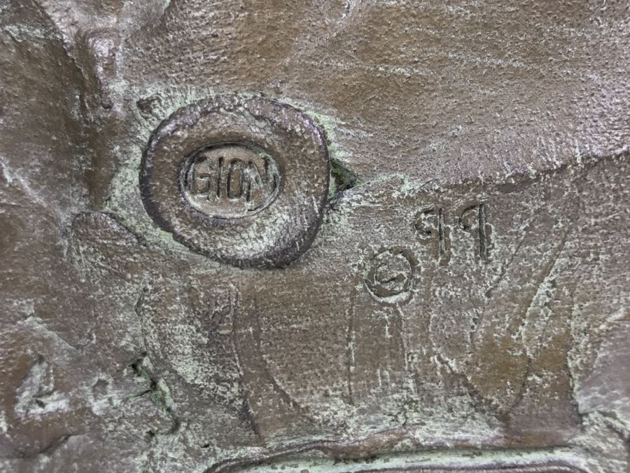 Vintage 1999 Jim Gion Life Size Bust Clay Sculpture Titled 'Betsy' Of Champion Bull Terrior Dog Signed On Clay Sculpture And On Wooden Stand [Photo 18]