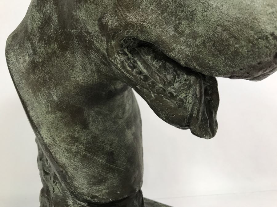 Vintage 1999 Jim Gion Life Size Bust Clay Sculpture Titled 'Betsy' Of Champion Bull Terrior Dog Signed On Clay Sculpture And On Wooden Stand [Photo 12]