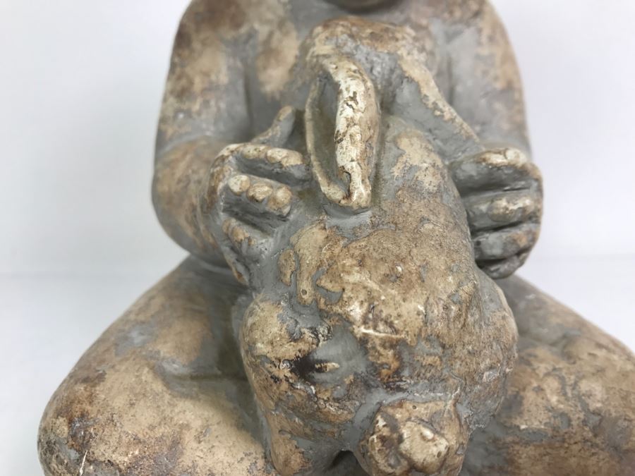 Vintage 1972 Boy With Rabbit Sculpture Miro Musulin Austin Productions [Photo 5]