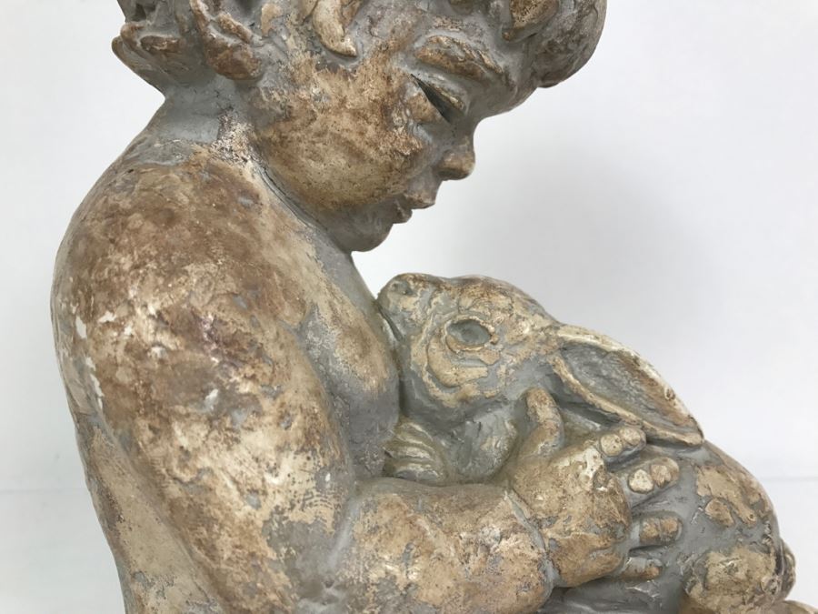 Vintage 1972 Boy With Rabbit Sculpture Miro Musulin Austin Productions [Photo 8]