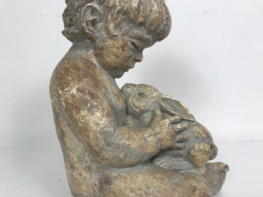 Vintage 1972 Boy With Rabbit Sculpture Miro Musulin Austin Productions [Photo 7]