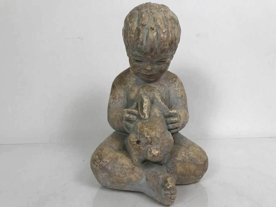 Vintage 1972 Boy With Rabbit Sculpture Miro Musulin Austin Productions [Photo 2]