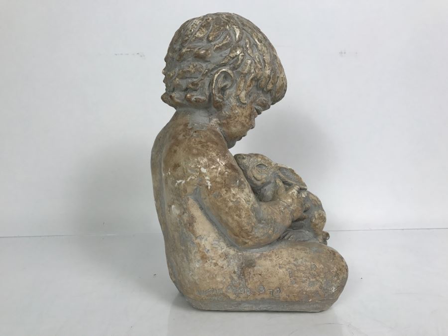Vintage 1972 Boy With Rabbit Sculpture Miro Musulin Austin Productions [Photo 9]