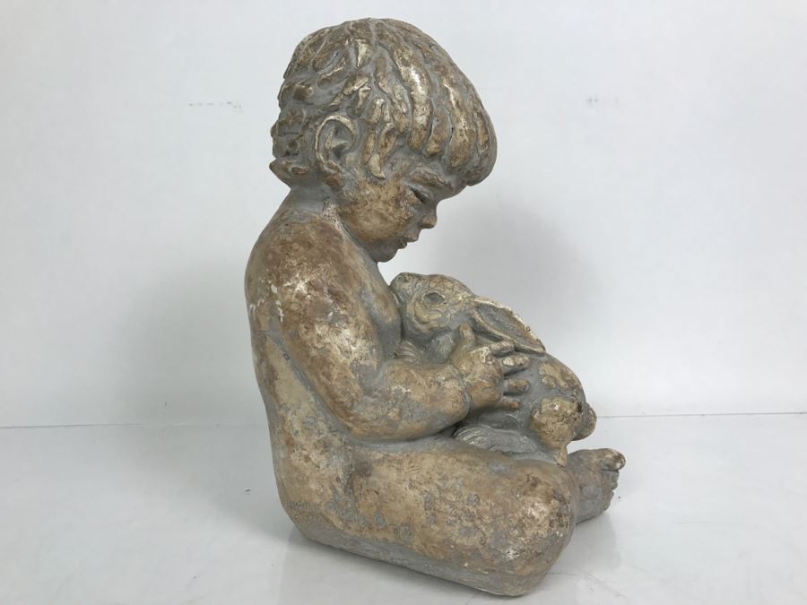 Vintage 1972 Boy With Rabbit Sculpture Miro Musulin Austin Productions [Photo 6]