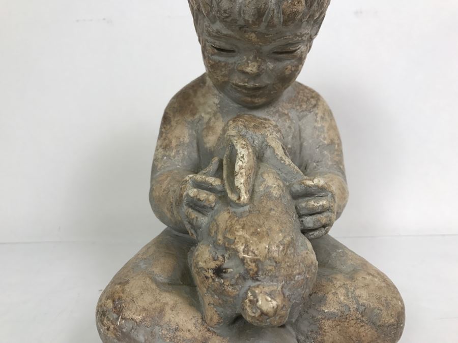 Vintage 1972 Boy With Rabbit Sculpture Miro Musulin Austin Productions [Photo 3]