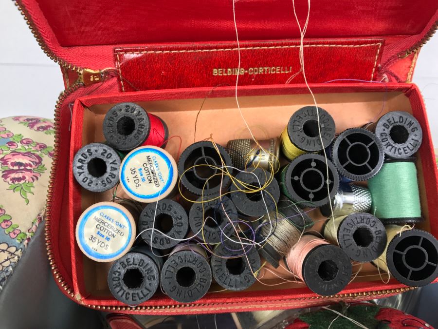 Vintage Sewing Box Filled With Various Sewing Supplies See Photos [Photo 9]