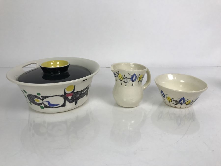 Vintage Mid-Century Stavangerflint Norway Creamer And Bowl And Fitz And Floyd Covered Scandinavian Design Covered Dish [Photo 2]