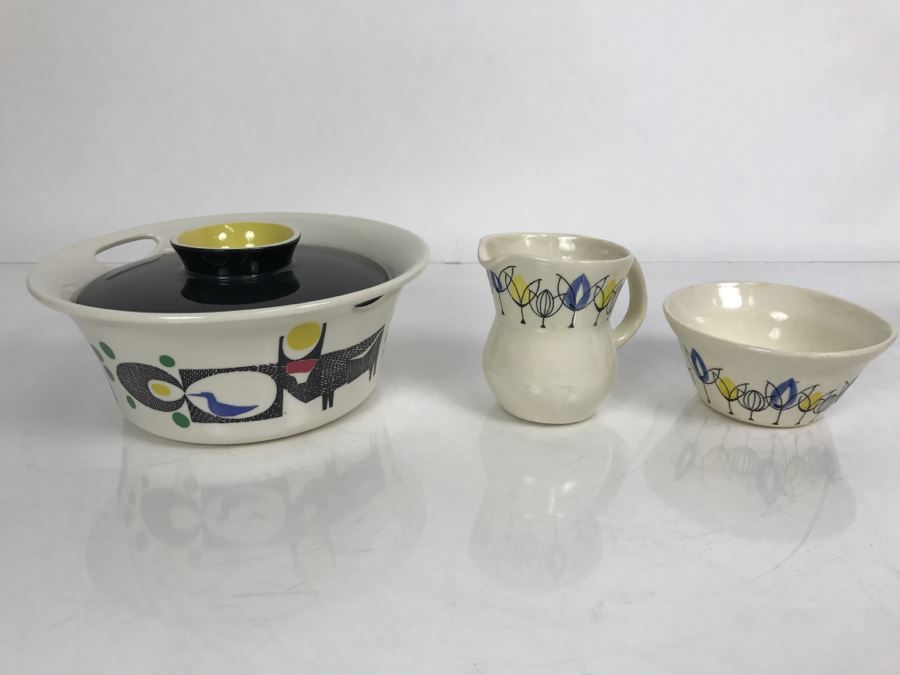 Vintage Mid-Century Stavangerflint Norway Creamer And Bowl And Fitz And Floyd Covered Scandinavian Design Covered Dish