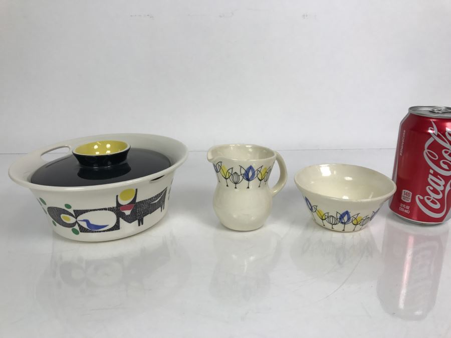 Vintage Mid-Century Stavangerflint Norway Creamer And Bowl And Fitz And Floyd Covered Scandinavian Design Covered Dish [Photo 3]