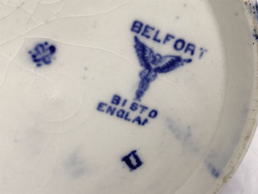 Pair Of Vintage Belfort Bisto England Blue And White Pitchers Bishop & Stonier [Photo 16]