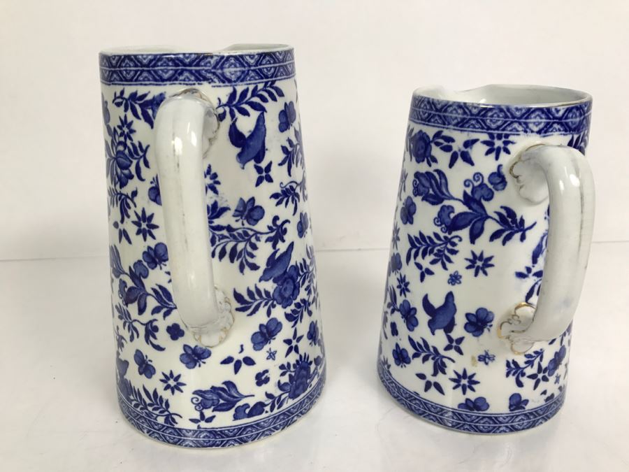 Pair Of Vintage Belfort Bisto England Blue And White Pitchers Bishop & Stonier [Photo 8]