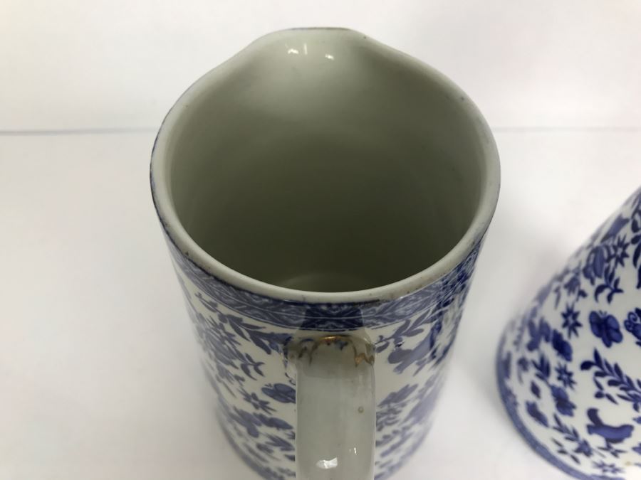 Pair Of Vintage Belfort Bisto England Blue And White Pitchers Bishop & Stonier [Photo 10]