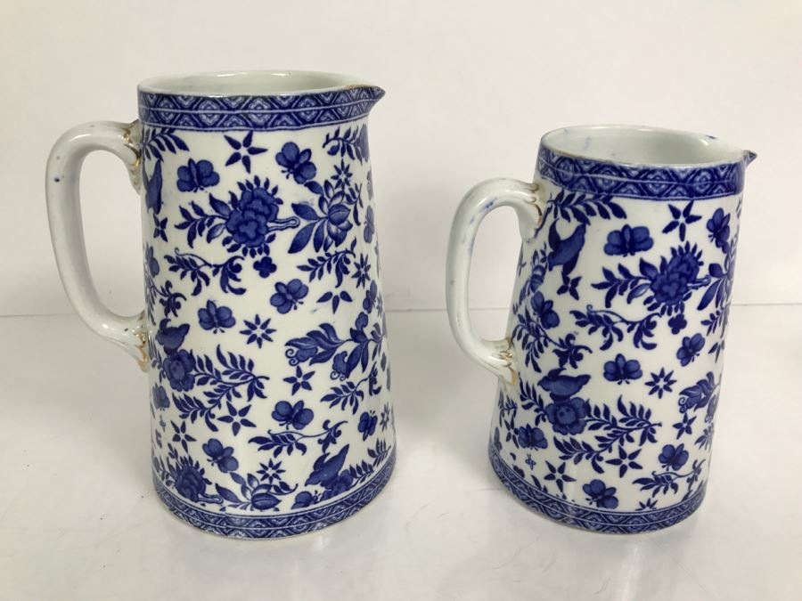 Pair Of Vintage Belfort Bisto England Blue And White Pitchers Bishop & Stonier [Photo 12]