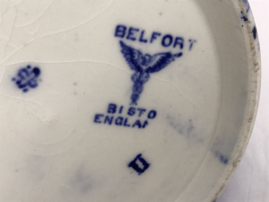 Pair Of Vintage Belfort Bisto England Blue And White Pitchers Bishop & Stonier [Photo 17]