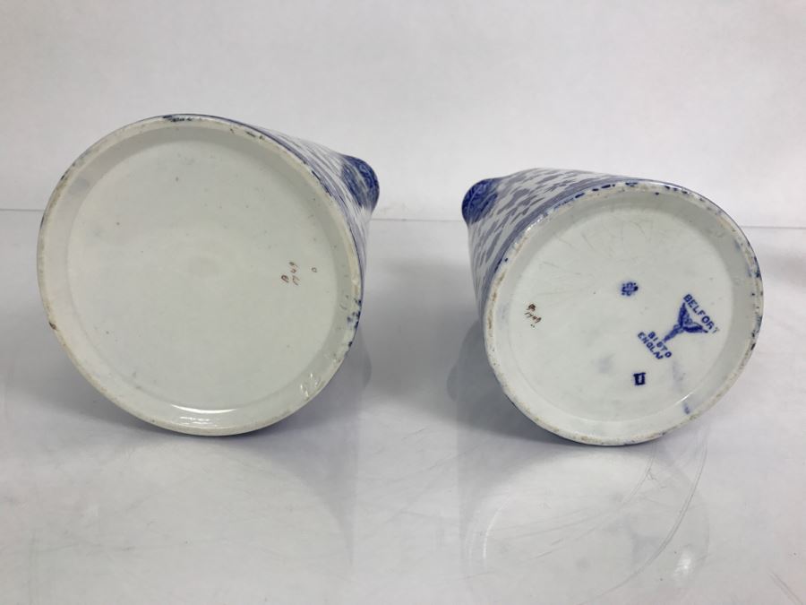 Pair Of Vintage Belfort Bisto England Blue And White Pitchers Bishop & Stonier [Photo 14]