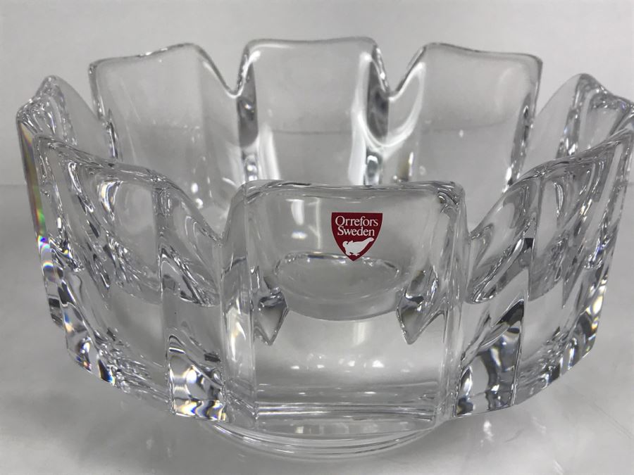 Orrefors Sweden Crystal Bowl Etched Signed