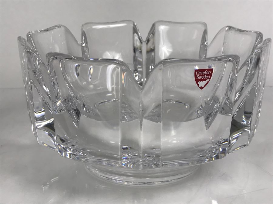 Orrefors Sweden Crystal Bowl Etched Signed