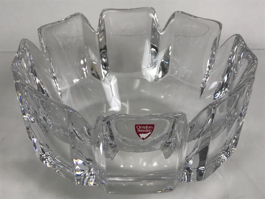 Orrefors Sweden Crystal Bowl Etched Signed