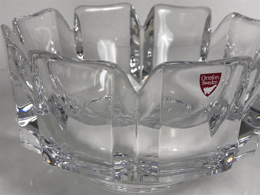 Orrefors Sweden Crystal Bowl Etched Signed