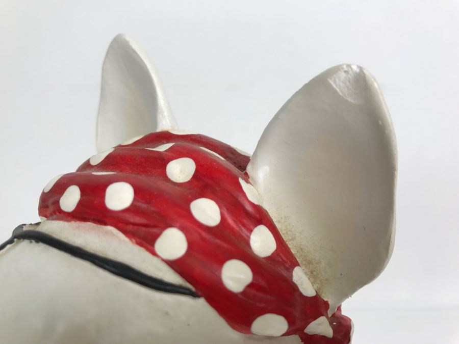 Plaster Sculpture Of Bull Terrier Dog Signed Silverwood XXX Lethin Small Chip On Inside Of Dog Ear [Photo 4]