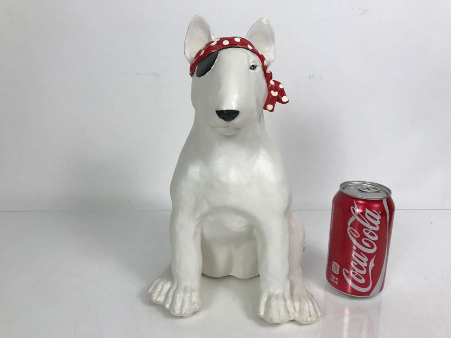 Plaster Sculpture Of Bull Terrier Dog Signed Silverwood XXX Lethin Small Chip On Inside Of Dog Ear [Photo 1]