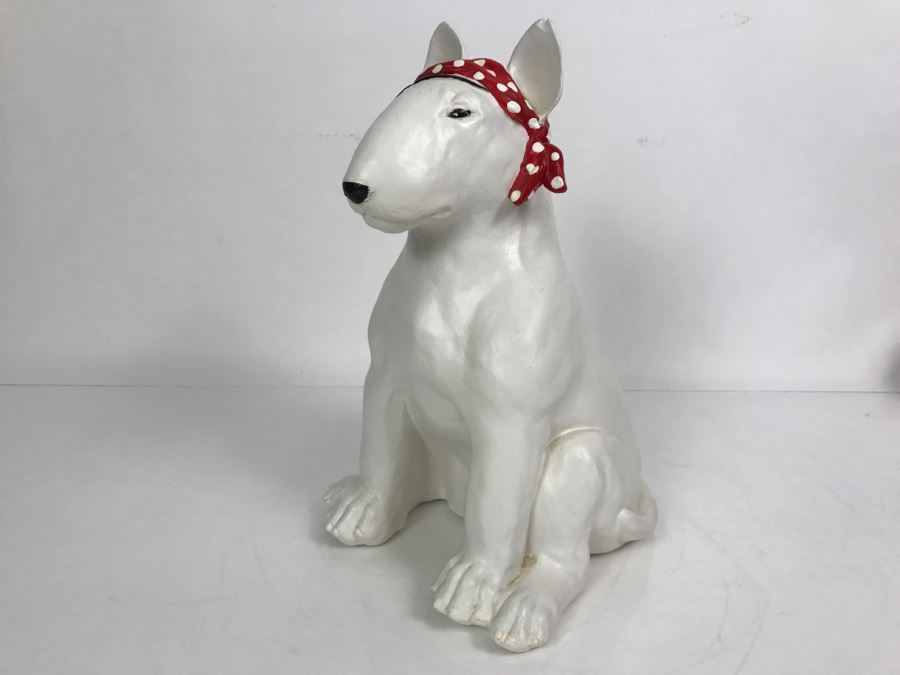 Plaster Sculpture Of Bull Terrier Dog Signed Silverwood XXX Lethin Small Chip On Inside Of Dog Ear [Photo 7]