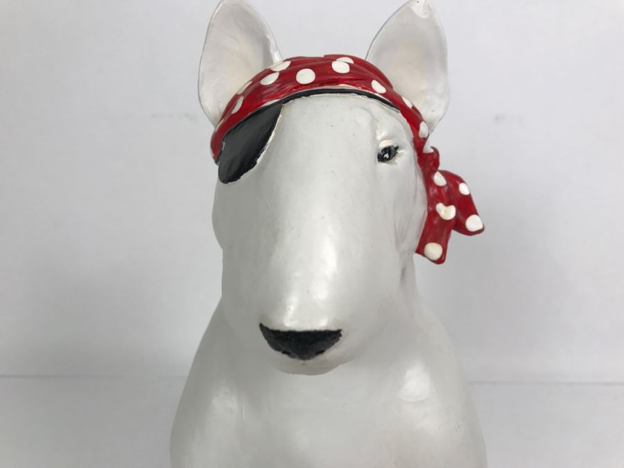 Plaster Sculpture Of Bull Terrier Dog Signed Silverwood XXX Lethin Small Chip On Inside Of Dog Ear [Photo 3]